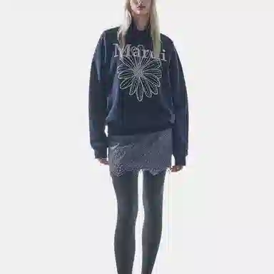 MARDI MERCREDI SWEATSHIRT FLOWERMARDI NEEDLEWORK NAVY LIGHTGREY