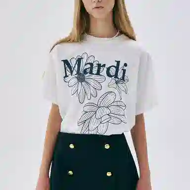 MARDI MERCREDI TSHIRT TRIPLE FLOWER_IVORY NAVY SS25T