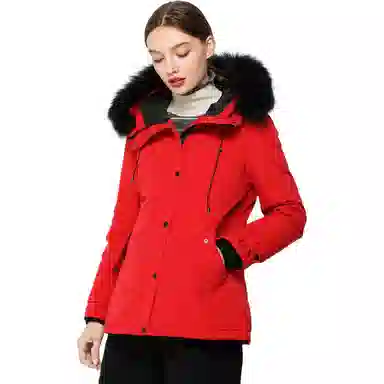 乔万尼 时尚短款通勤百搭连帽拉链羽绒服 女款 红色