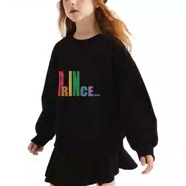 青蛙王子 时尚圆领套头百搭卫衣 黑色 儿童款