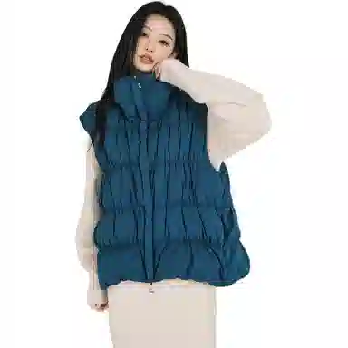 美洋 纯色高领蓝莓千层马甲 女款 湖蓝