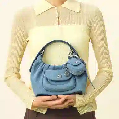 古良吉吉 设计感高级百搭 织物 手提包 常规 女款 牛仔蓝