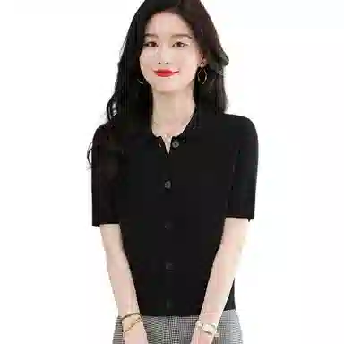 恒源祥 通勤气质百搭翻领高级感纯色短袖针织衫 女款