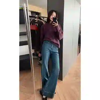 美洋 宽松纯色圆领长袖针织衫 女款 紫色