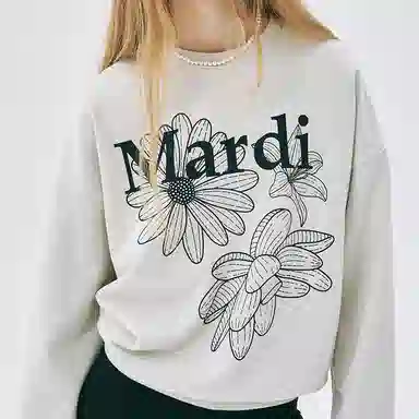 MARDI MERCREDI SS25 SWEATSHIRT TRIPLE FLOWER_OATMEAL BLACK