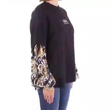 Versace Jeans Couture FW22 Printed Patchwork Crewneck Long Sleeve T-Shirt Black