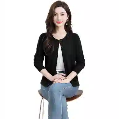 恒源祥 圆领开衫纯色薄款长袖针织衫 女款