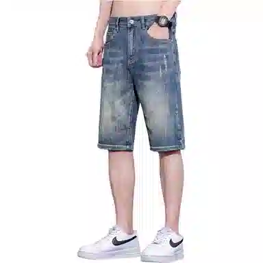 吉肯蒂 夏季薄款宽松直筒潮牌五分裤潮流弹力牛仔短裤 男款