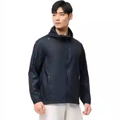 探路者 运动休闲简约纯色连帽 防紫外线防晒服 男款 蓝岩黑