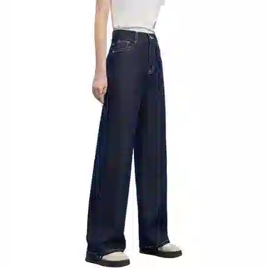 爱依服 高腰宽松阔腿牛仔裤 女款 牛仔深蓝