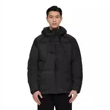 中国李宁 功夫系列 纯色宽松短款连帽长袖羽绒服 男款 黑色