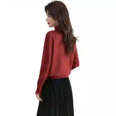 恒源祥 半高领花边蕾丝拼接打底纯色长袖针织衫 女款