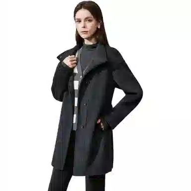 爱依服 通勤中长款简约大衣 女款 深灰