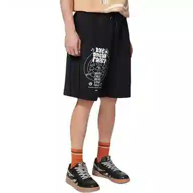 中国李宁 夏日派对 趣味印花宽松休闲短裤 男款 黑色
