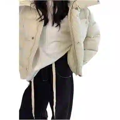 黛尔佳人 纯色宽松连帽适中棉服 女款