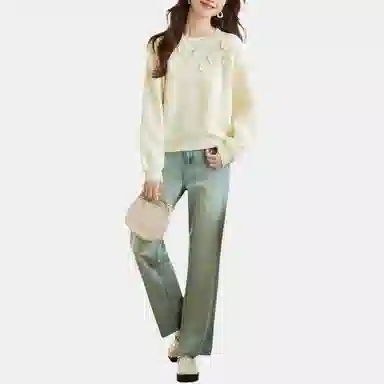 曲韩 纯色百搭简约花朵毛衣 女款