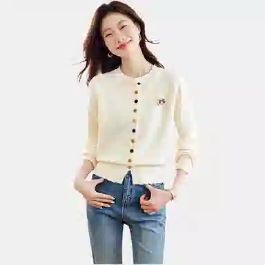 曲韩 拼色短款长袖针织衫 女款