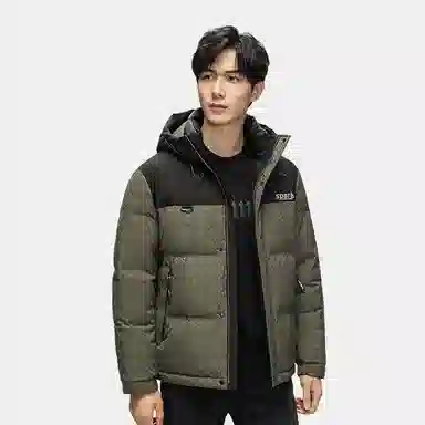 雅鹿 加厚连帽户外运动拼接撞色保暖羽绒服 男款