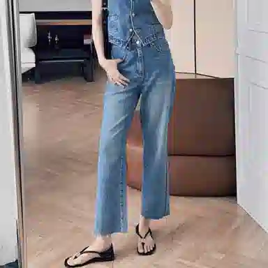 美洋 怀旧毛边牛仔裤 女款 蓝色