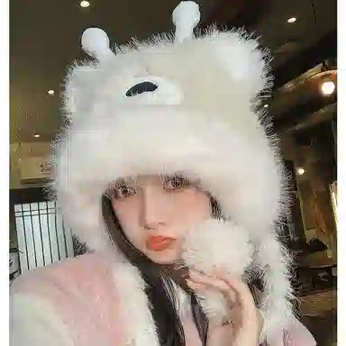 【呆萌小怪兽~冬日入】 攸委 韩版可爱卡通蜂蜜熊毛绒护耳帽子秋冬季加绒保暖 涤纶 时尚百搭骑行防寒风绒线帽雷锋帽 男女同款情侣款