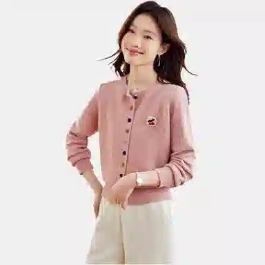 曲韩 拼色短款长袖针织衫 女款