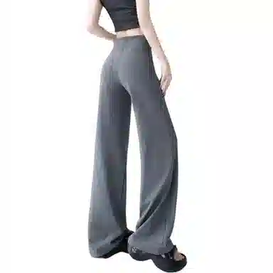 欧迪芬 灰色时尚美式窄版直筒速干跑步运动裤女士宽松慵懒风纯棉糯米裤微喇瑜伽裤卫裤高腰设计垂感百搭休闲设计感显瘦阔腿裤休闲裤 女款