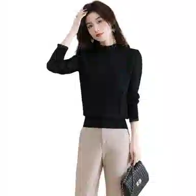 恒源祥 半高领花边蕾丝拼接打底纯色长袖针织衫 女款