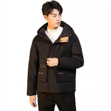 鸭鸭 短款纯色连帽拉链长袖羽绒服 男款 黑色