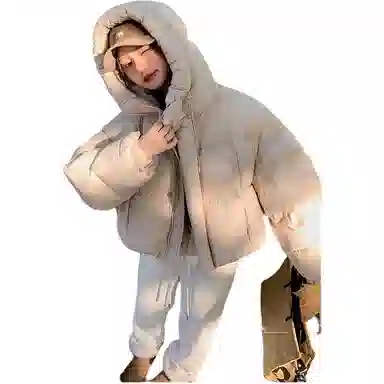 黛尔佳人 纯色宽松连帽适中棉服 女款