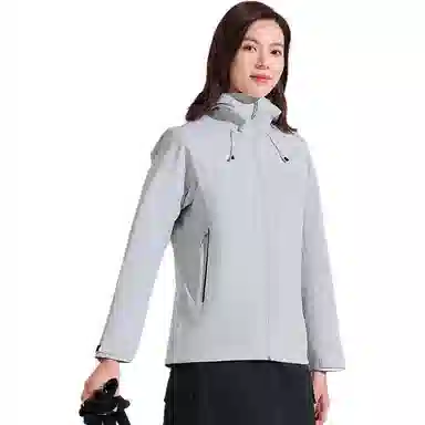 探路者 纯色舒适简约百搭连帽拉链夹克外套 女款 山影灰（女）