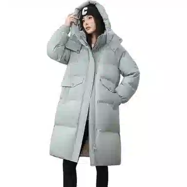 鸭鸭 纯色连帽简约加厚中长款羽绒服 女款