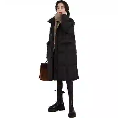 鸭鸭 纯色中长款立领加厚长袖羽绒服 女款