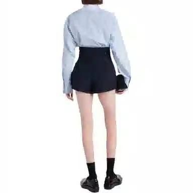 PRADA SS24 High Waist Side Zipper Shorts Navy Blue