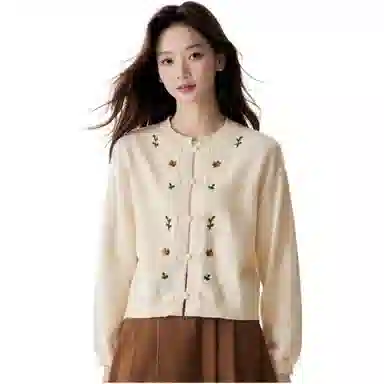 茵曼 简约圆领宽松长袖针织衫 女款