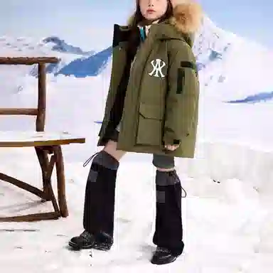 鸭鸭 玩雪系列 加厚防风保暖连帽短款鸭绒羽绒服 青少年