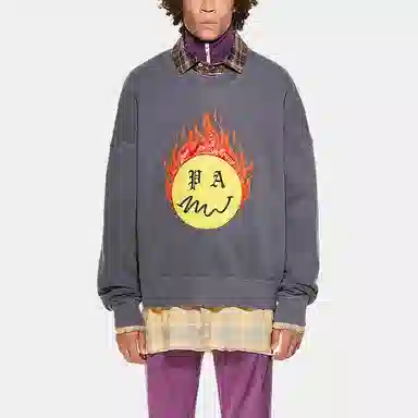 Palm Angels Burning Head Crewneck Sweatshirt Grey
