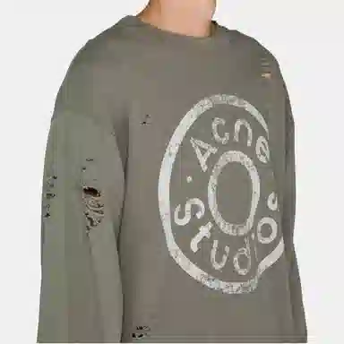 Acne Studios Letter Print Distressed Crewneck Sweatshirt