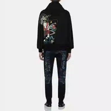 EVISU FW22 Fisherman Buddha Logo Hoodie Black