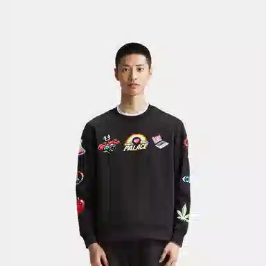 PALACE SS22 Mixed Media Bitmap Crew Black Logo
