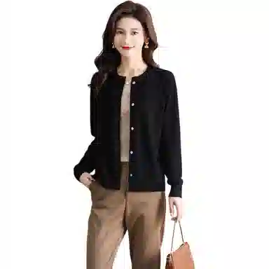 恒源祥 圆领时尚开衫通勤百搭纯色长袖针织衫 女款