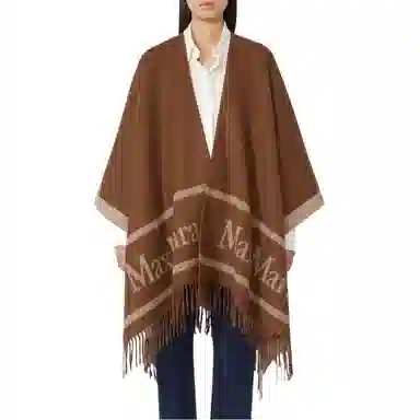MaxMara Hilde Jacquard Logo-Decorated Wool Poncho Logo