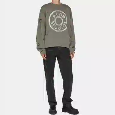 Acne Studios Letter Print Distressed Crewneck Sweatshirt