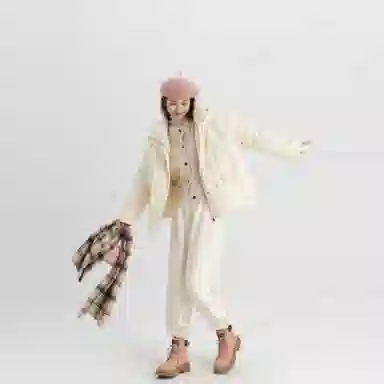 小镇姗姗 加绒束脚纯色休闲裤 女款 米白色