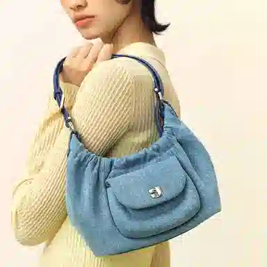 古良吉吉 设计感高级百搭 织物 手提包 常规 女款 牛仔蓝