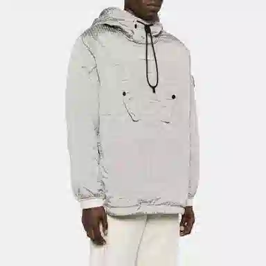 Stone Island FW23 Metal Nylon Check Pullover Jacket Gray Mud