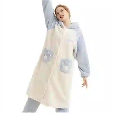 都市丽人 连帽简约纯色上衣松紧腰长裤睡衣套装 女款