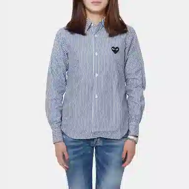 CDG Play Striped Black Heart Long Sleeve Shirt