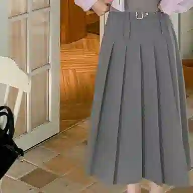 小镇姗姗 纯色百褶半身裙 灰色