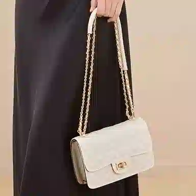 意尔康 质感高级菱格通勤百搭 合成革 小方包斜挎单肩包 小号 女款 米白