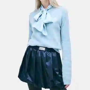 MARDI MERCREDI RACCOON BLENDED V NECK SATIN SPADE_MINT V